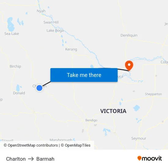 Charlton to Barmah map