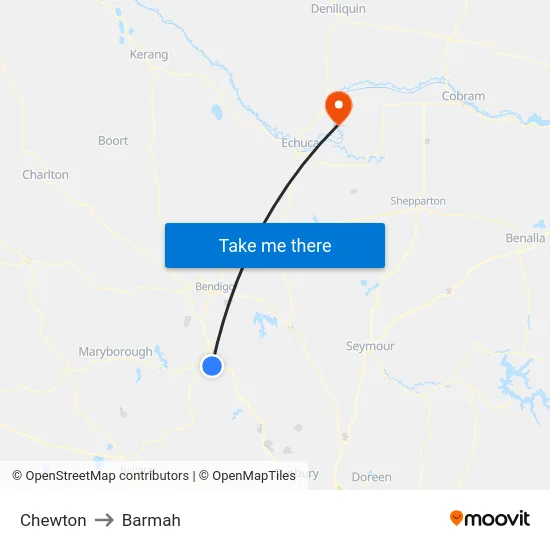 Chewton to Barmah map