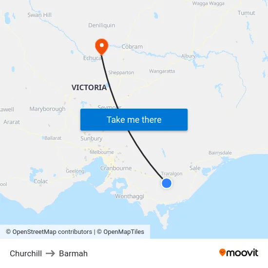 Churchill to Barmah map