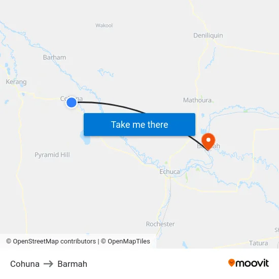 Cohuna to Barmah map