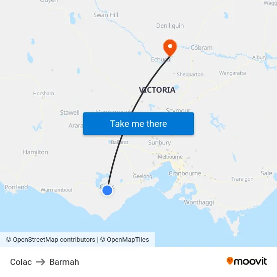 Colac to Barmah map