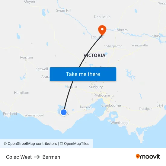 Colac West to Barmah map