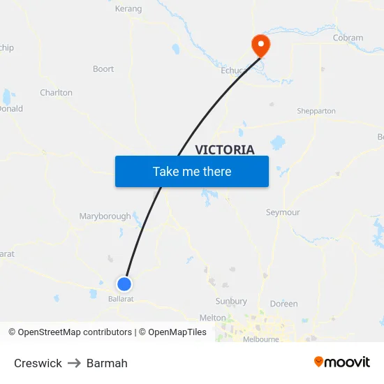 Creswick to Barmah map