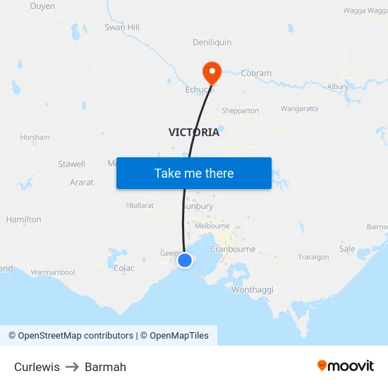 Curlewis to Barmah map