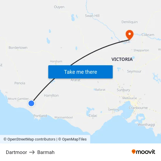 Dartmoor to Barmah map