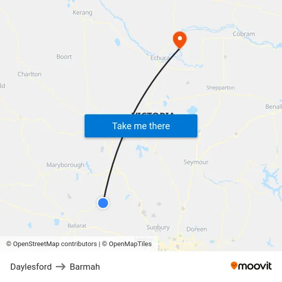 Daylesford to Barmah map