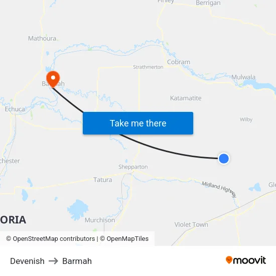 Devenish to Barmah map
