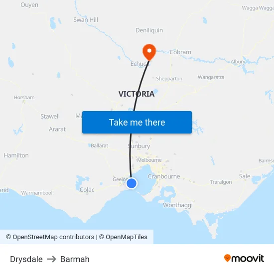 Drysdale to Barmah map