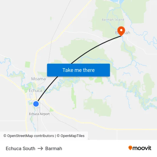 Echuca South to Barmah map