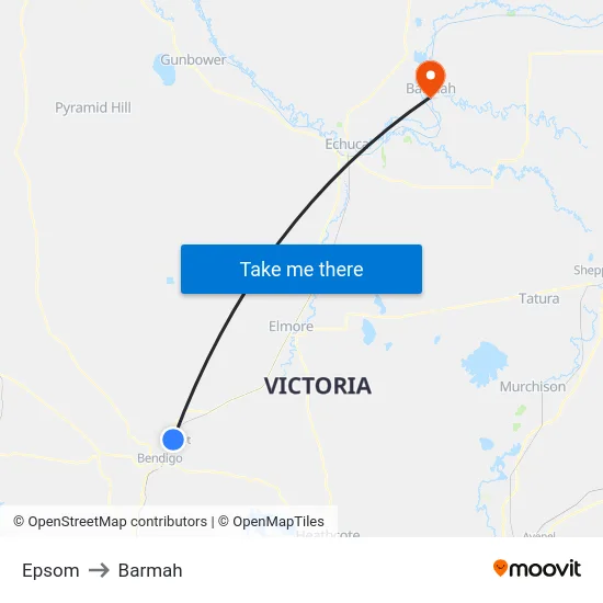 Epsom to Barmah map