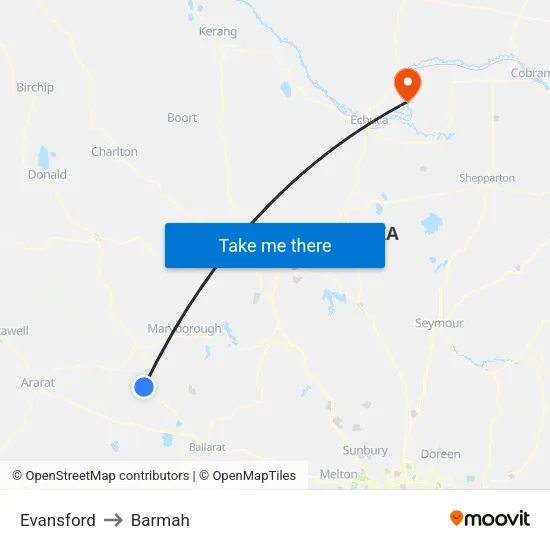 Evansford to Barmah map