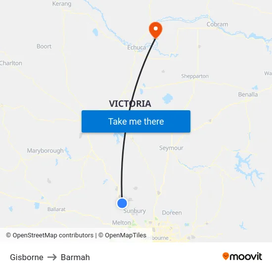 Gisborne to Barmah map