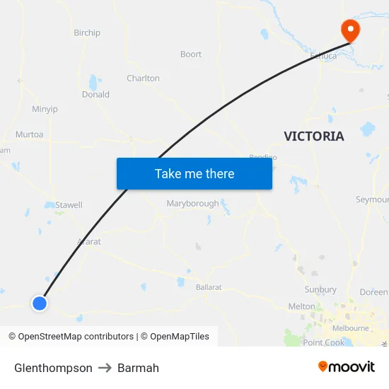 Glenthompson to Barmah map
