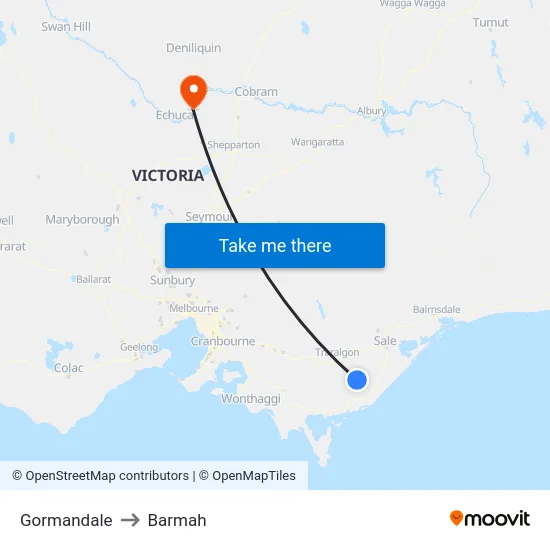 Gormandale to Barmah map