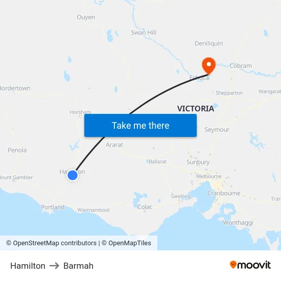Hamilton to Barmah map