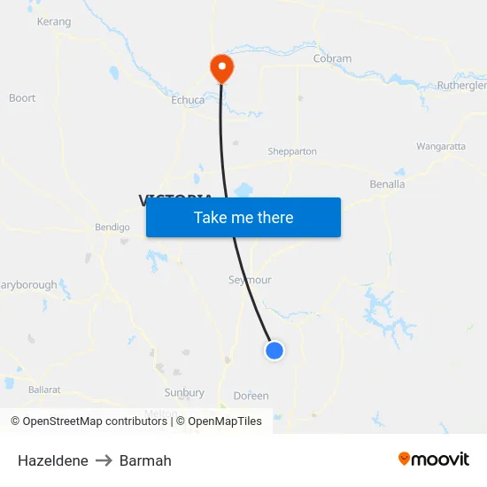 Hazeldene to Barmah map