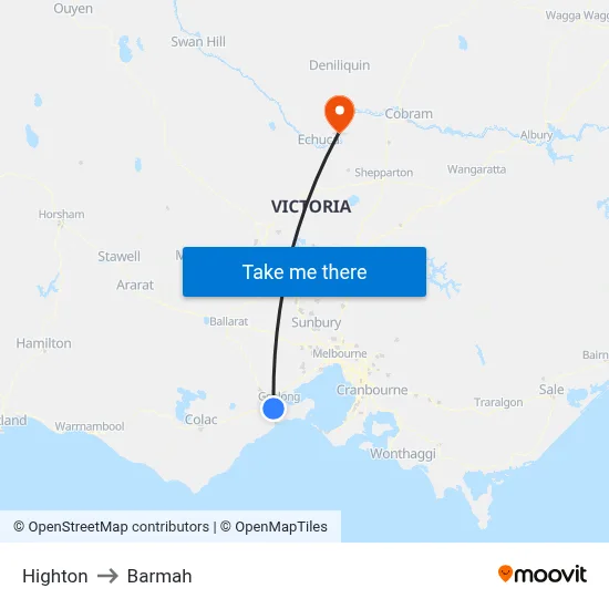 Highton to Barmah map