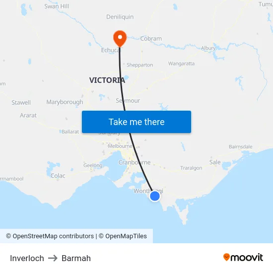 Inverloch to Barmah map