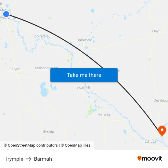 Irymple to Barmah map
