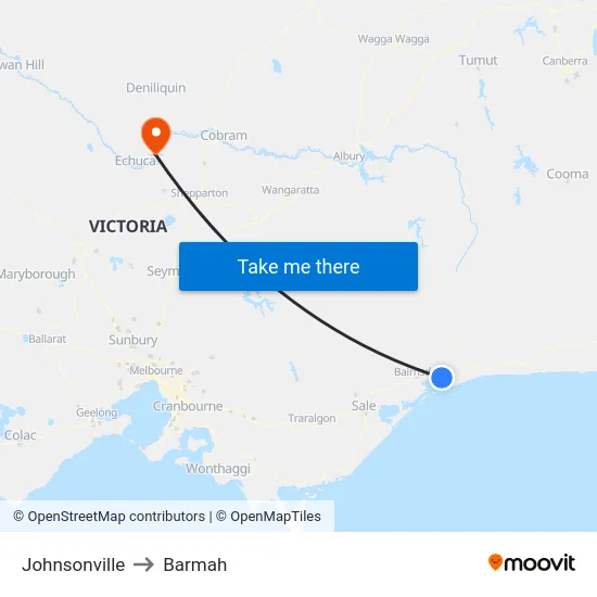 Johnsonville to Barmah map