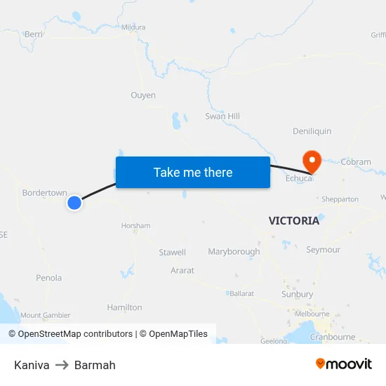Kaniva to Barmah map