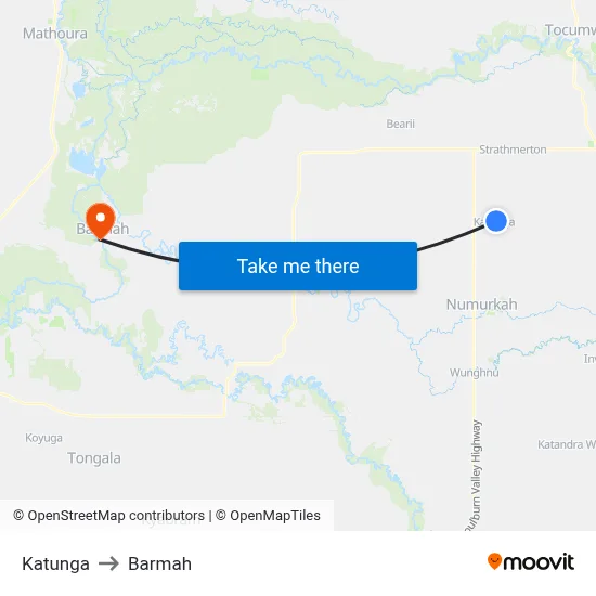 Katunga to Barmah map