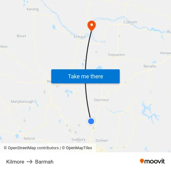 Kilmore to Barmah map