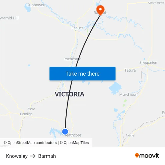 Knowsley to Barmah map