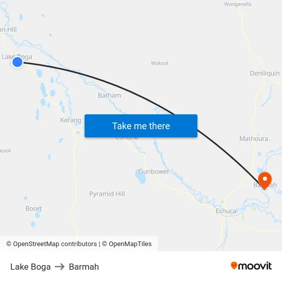 Lake Boga to Barmah map