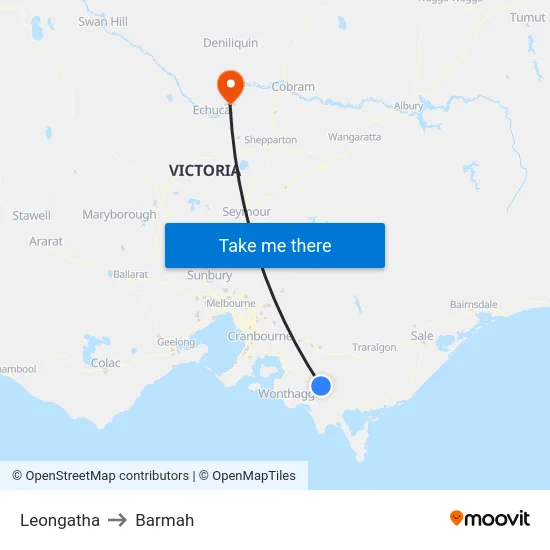 Leongatha to Barmah map