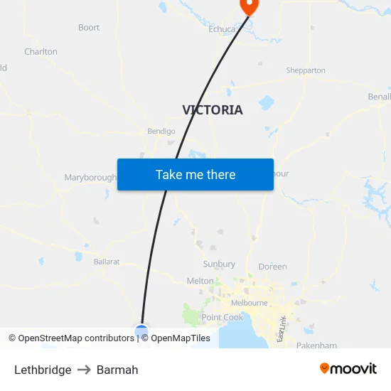 Lethbridge to Barmah map