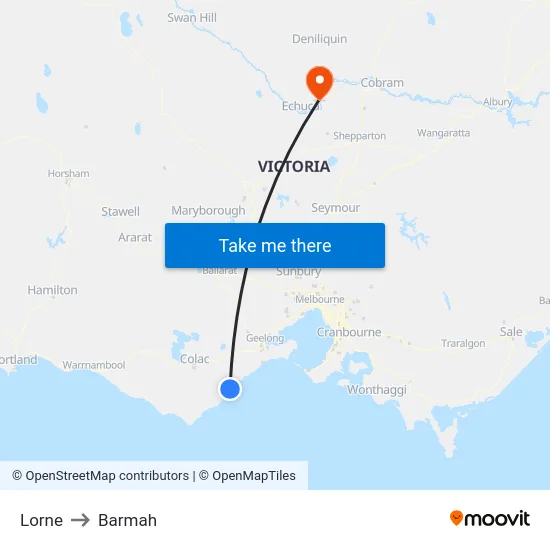 Lorne to Barmah map