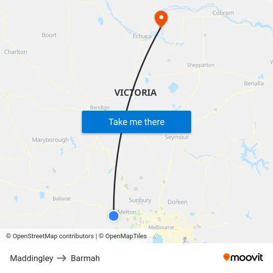 Maddingley to Barmah map