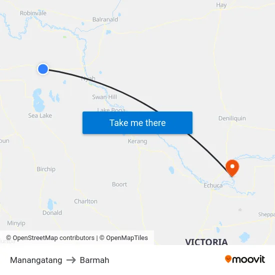 Manangatang to Barmah map