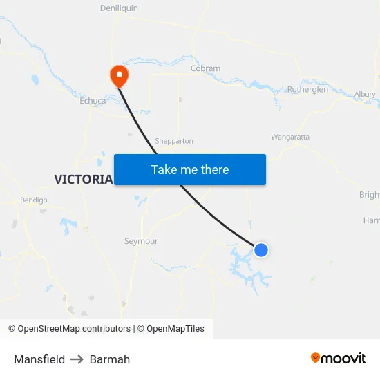 Mansfield to Barmah map