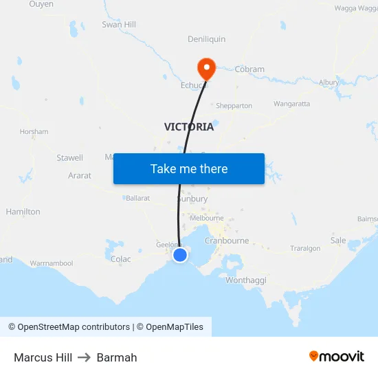Marcus Hill to Barmah map
