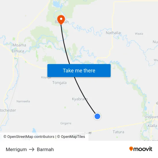 Merrigum to Barmah map