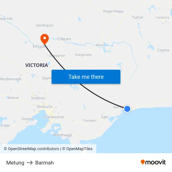 Metung to Barmah map