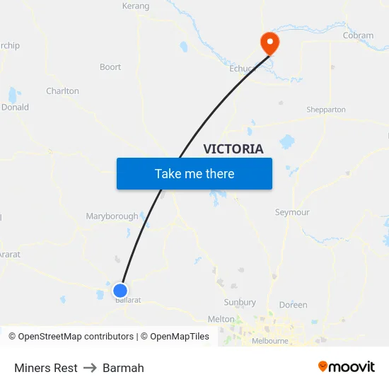 Miners Rest to Barmah map