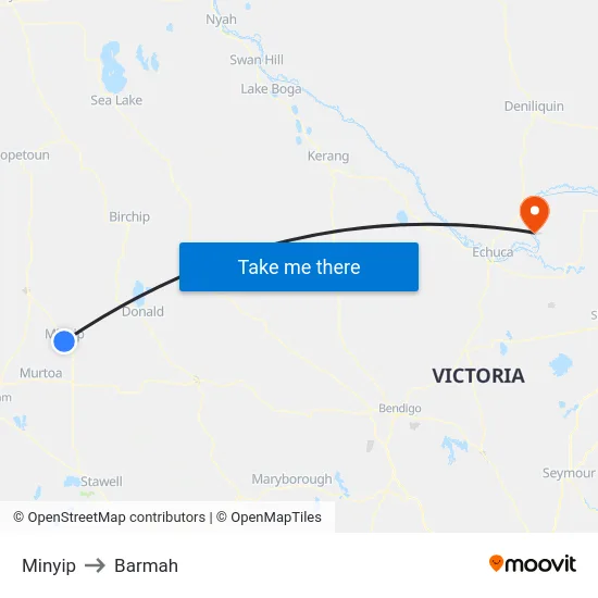 Minyip to Barmah map