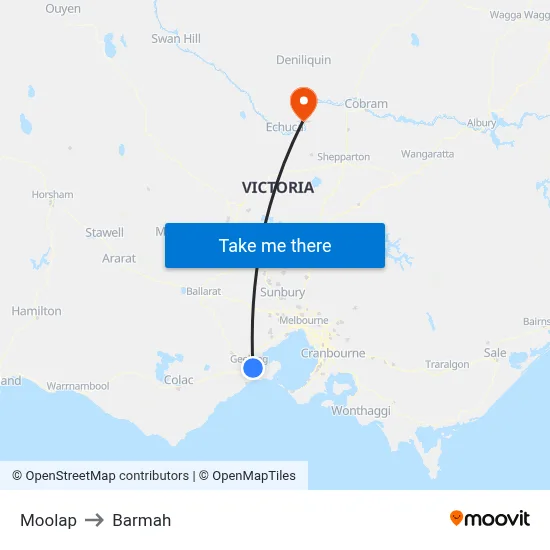Moolap to Barmah map