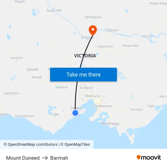 Mount Duneed to Barmah map