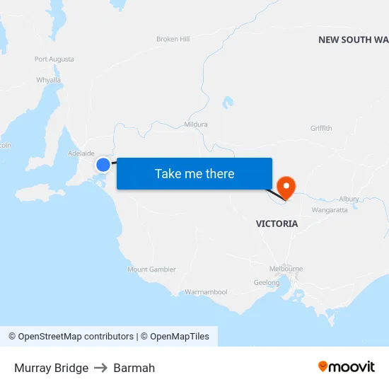 Murray Bridge to Barmah map