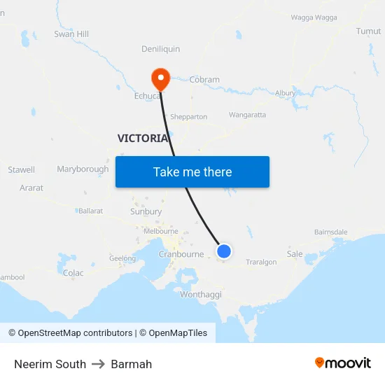 Neerim South to Barmah map