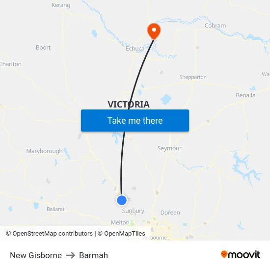 New Gisborne to Barmah map