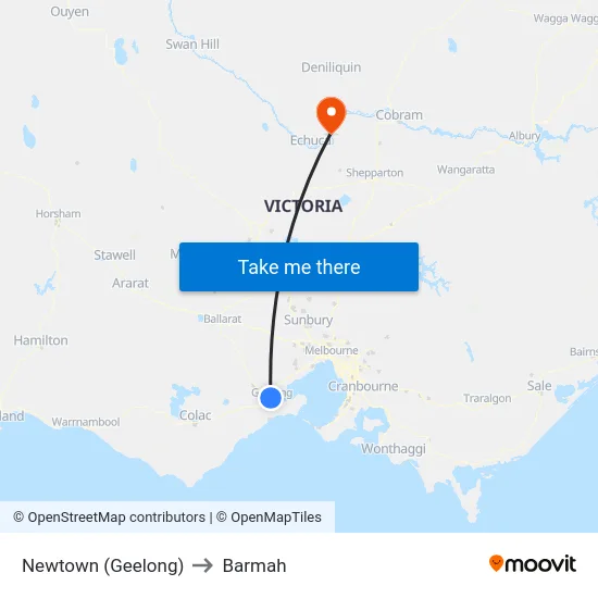 Newtown (Geelong) to Barmah map