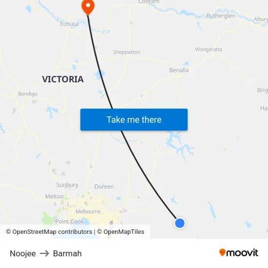 Noojee to Barmah map