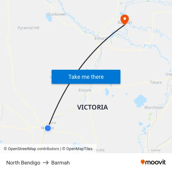 North Bendigo to Barmah map