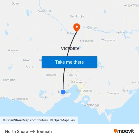 North Shore to Barmah map