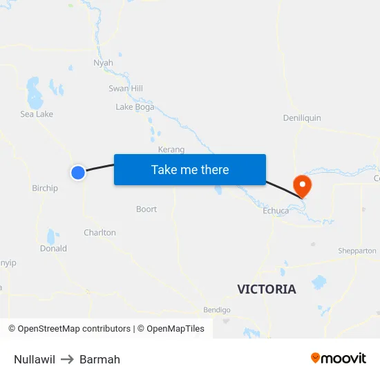 Nullawil to Barmah map